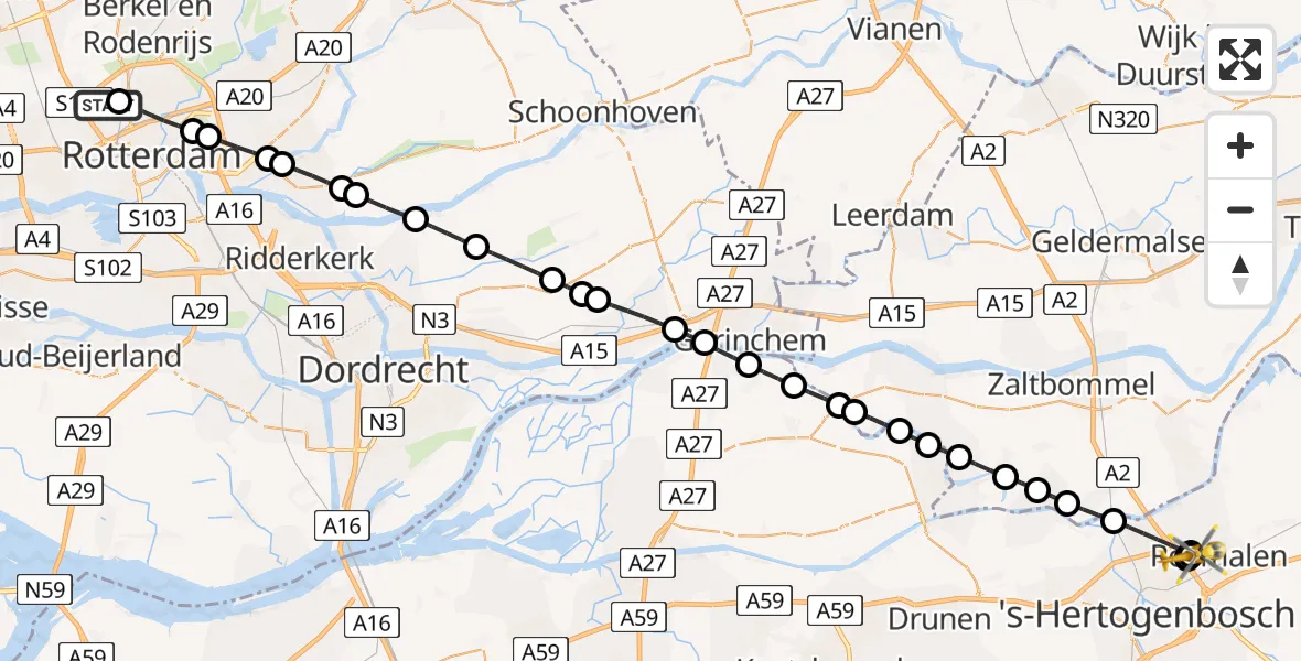 Vluchtroute Traumahelikopter Rotterdam The Hague Airport - Rosmalen, 22 juni 2026, 07:51