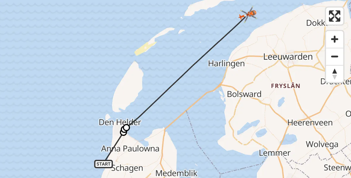 Vluchtroute Kustwachthelikopter Noordzee - Waddenzee, 22 juni 2026, 08:01