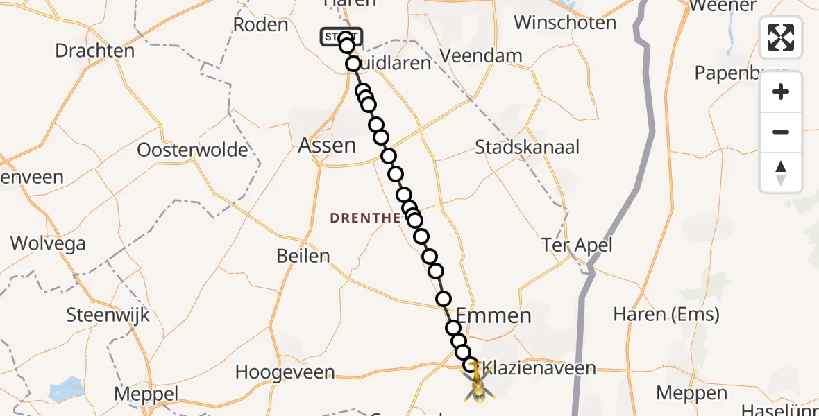 Vluchtroute Traumahelikopter Groningen Airport Eelde - Nieuw-Amsterdam, 22 juni 2026, 08:22