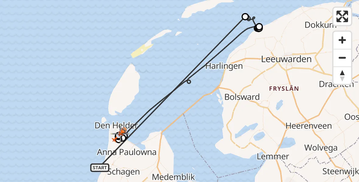 Vluchtroute Kustwachthelikopter Noordzee - Militair vliegveld De Kooy / Den Helder Airport, 22 juni 2026, 08:31