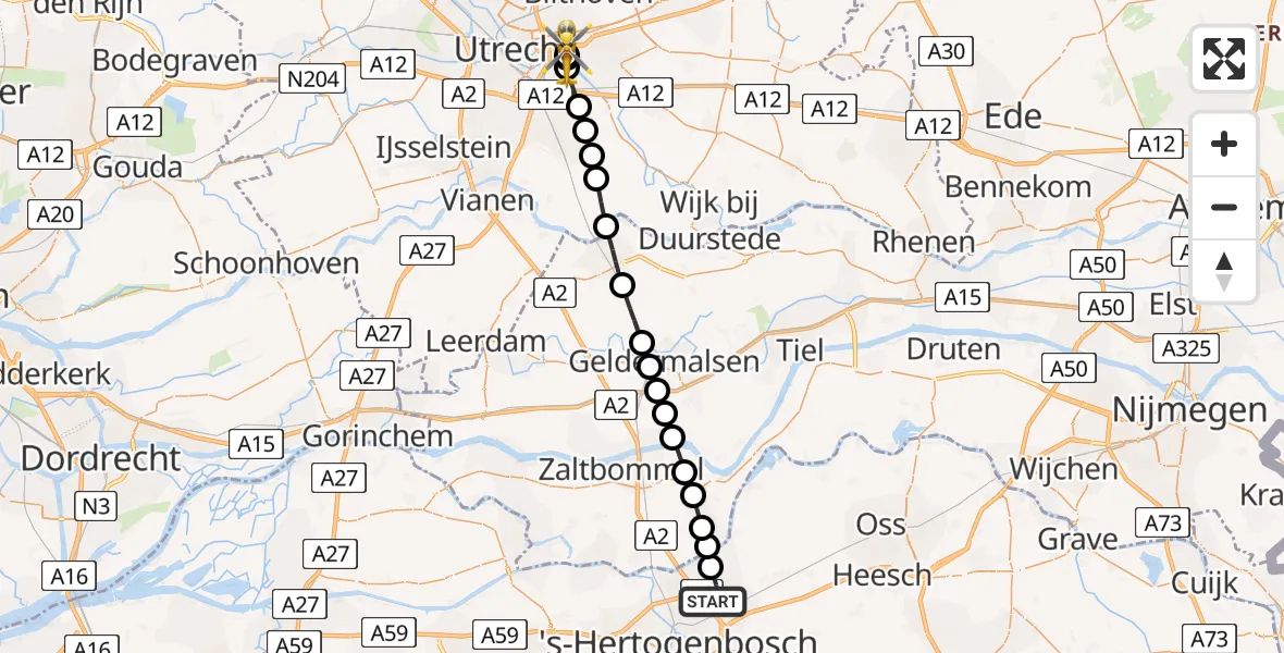 Vluchtroute Traumahelikopter Rosmalen - Universitair Medisch Centrum Utrecht, 22 juni 2026, 08:43