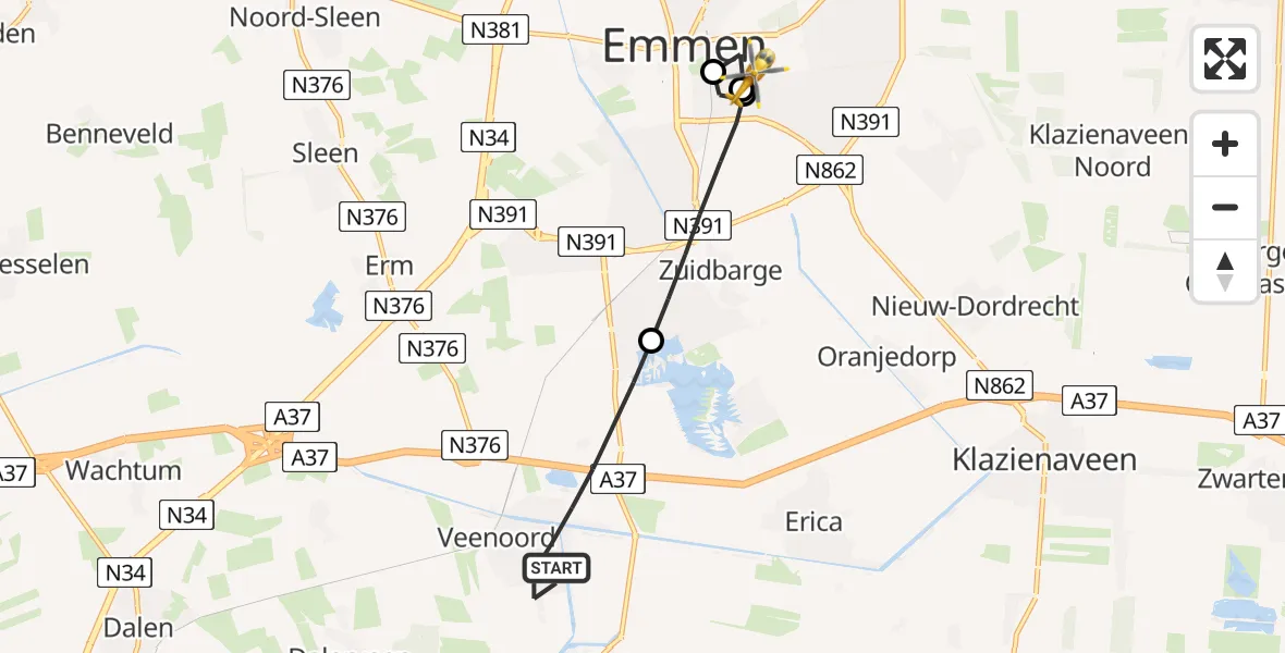 Vluchtroute Traumahelikopter Nieuw-Amsterdam - Scheper Ziekenhuis Helipad, 22 juni 2026, 09:05