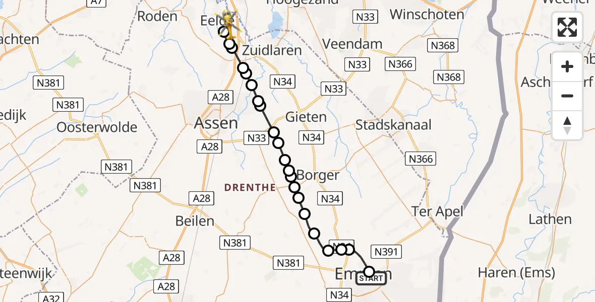 Vluchtroute Traumahelikopter Scheper Ziekenhuis Helipad - Groningen Airport Eelde, 22 juni 2026, 09:33