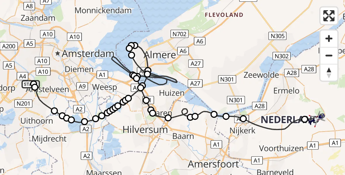 Vluchtroute Politiehelikopter Amsterdam Vliegveld Schiphol - Ermelo, 22 juni 2026, 09:57