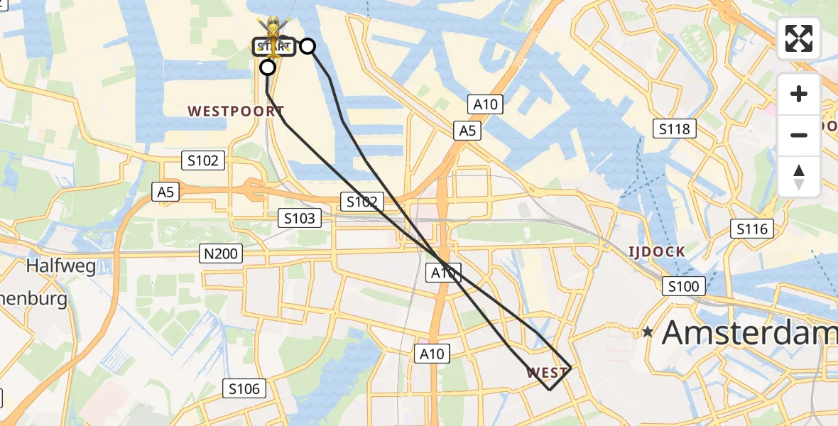 Vluchtroute Traumahelikopter Amsterdam Heliport - Amsterdam Heliport, 22 juni 2026, 10:17
