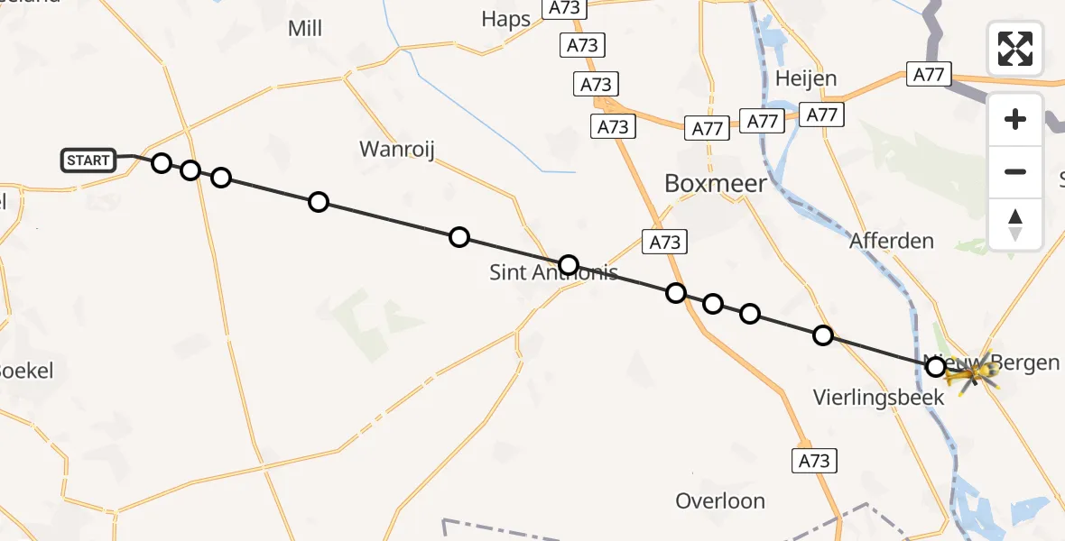 Vluchtroute Traumahelikopter Vliegbasis Volkel - Bergen L, 22 juni 2026, 10:29