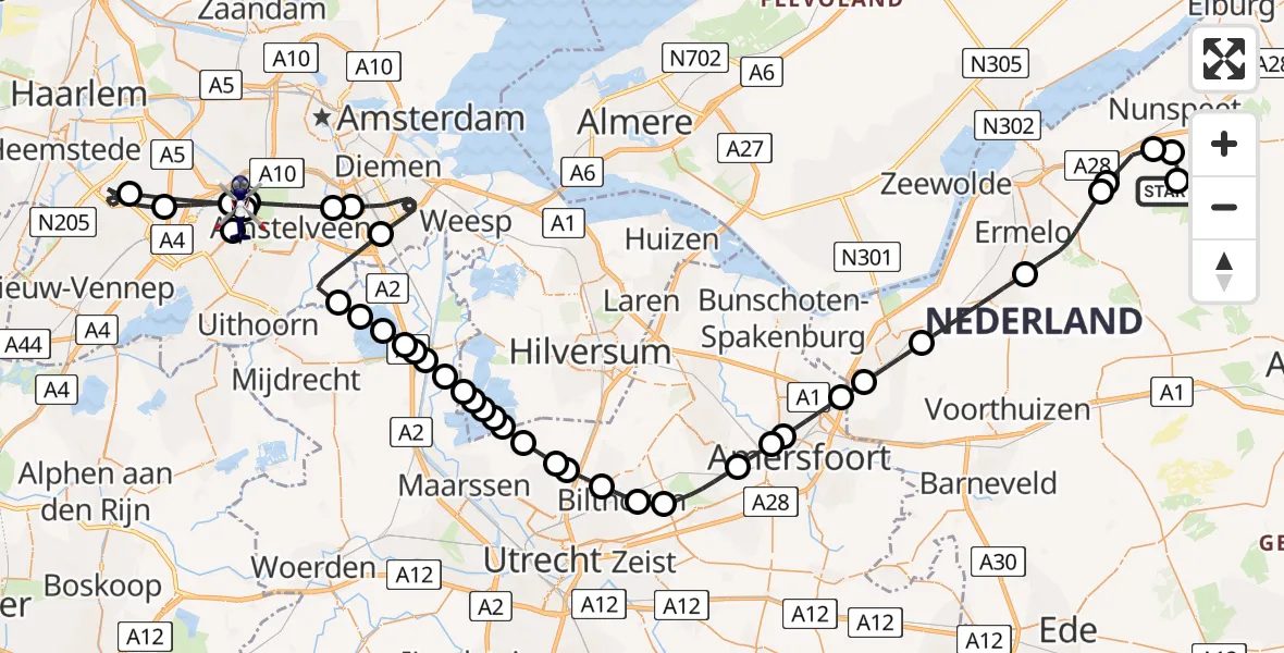 Vluchtroute Politiehelikopter Elspeet - Amsterdam Vliegveld Schiphol, 22 juni 2026, 10:50