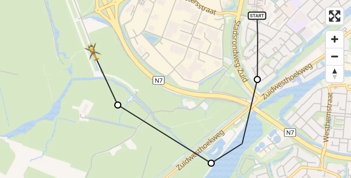 Vluchtroute Ambulancehelikopter Antonius Hospital Heliport - Sneek, 22 juni 2026, 11:07