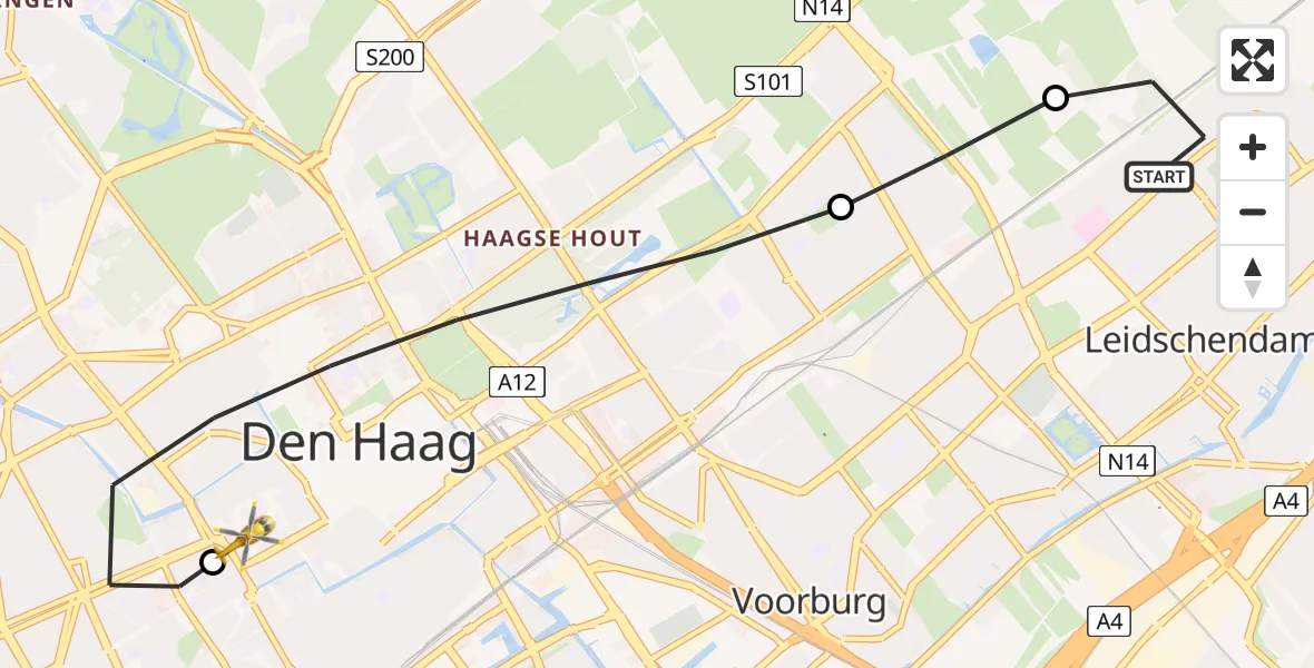 Vluchtroute Traumahelikopter Leidschendam - HMC Westeinde Heliport, 22 juni 2026, 11:40