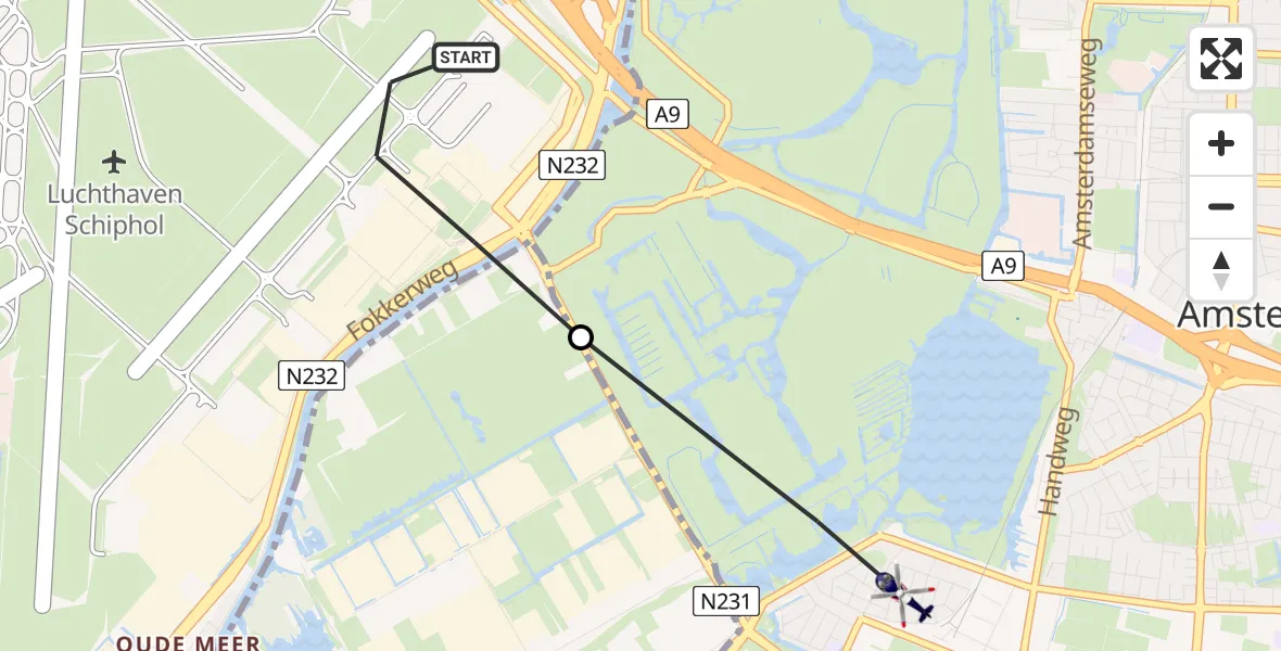 Vluchtroute Politiehelikopter Amsterdam Vliegveld Schiphol - Amstelveen, 22 juni 2026, 11:43