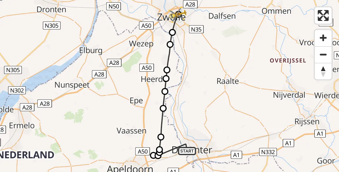 Vluchtroute Traumahelikopter Deventer - Isala Hospital Zwolle Heliport, 22 juni 2026, 12:04
