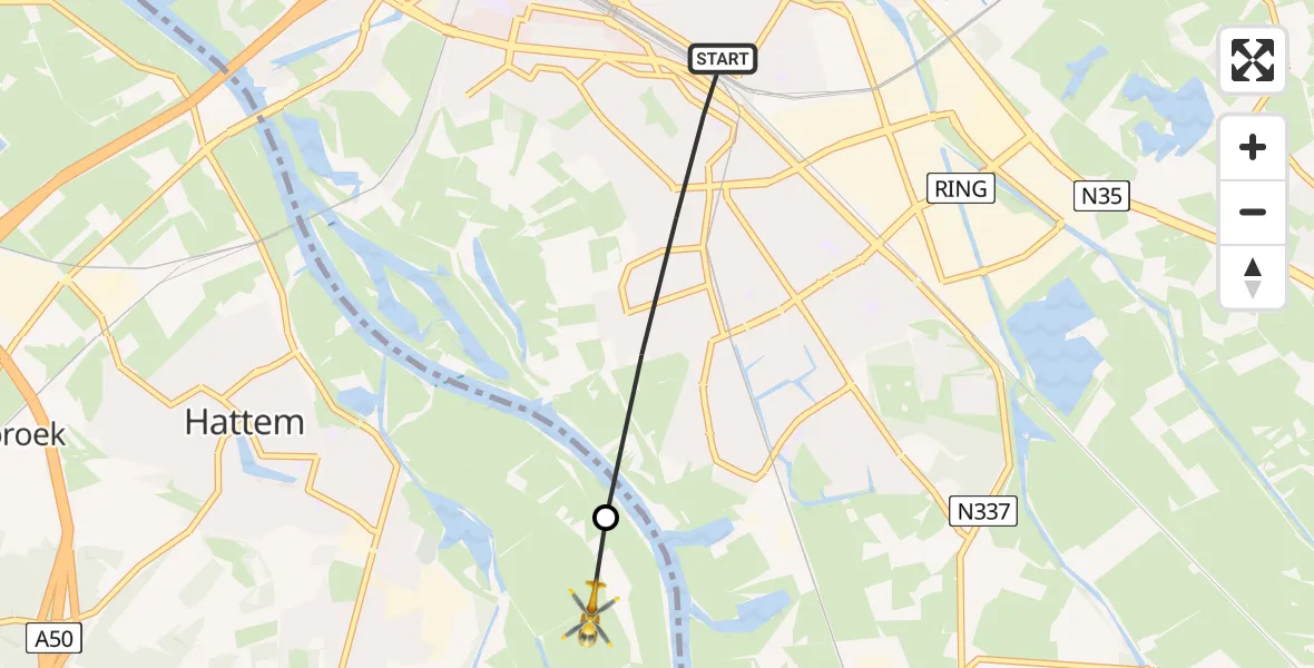 Vluchtroute Traumahelikopter Zwolle - Hattem, 22 juni 2026, 12:30