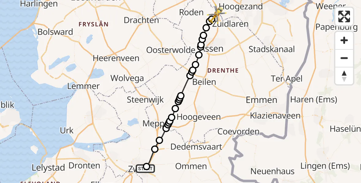 Vluchtroute Traumahelikopter Isala Hospital Zwolle Heliport - Groningen Airport Eelde, 22 juni 2026, 12:42