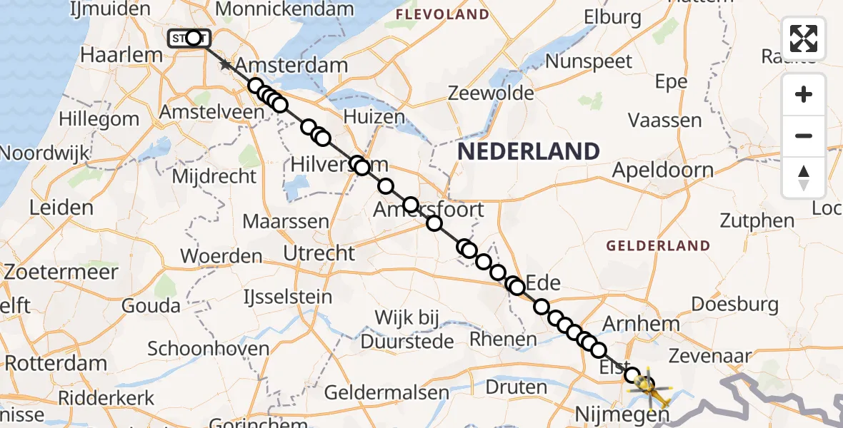 Vluchtroute Traumahelikopter Amsterdam Heliport - Haalderen, 22 juni 2026, 12:57