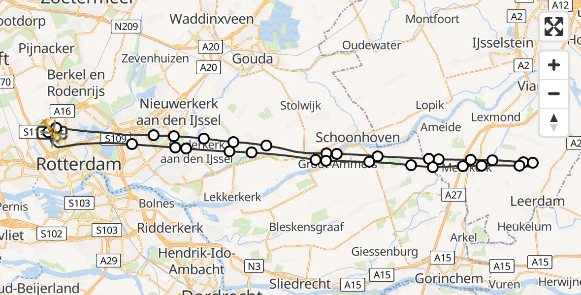 Vluchtroute Traumahelikopter Rotterdam The Hague Airport - Rotterdam The Hague Airport, 22 juni 2026, 13:08