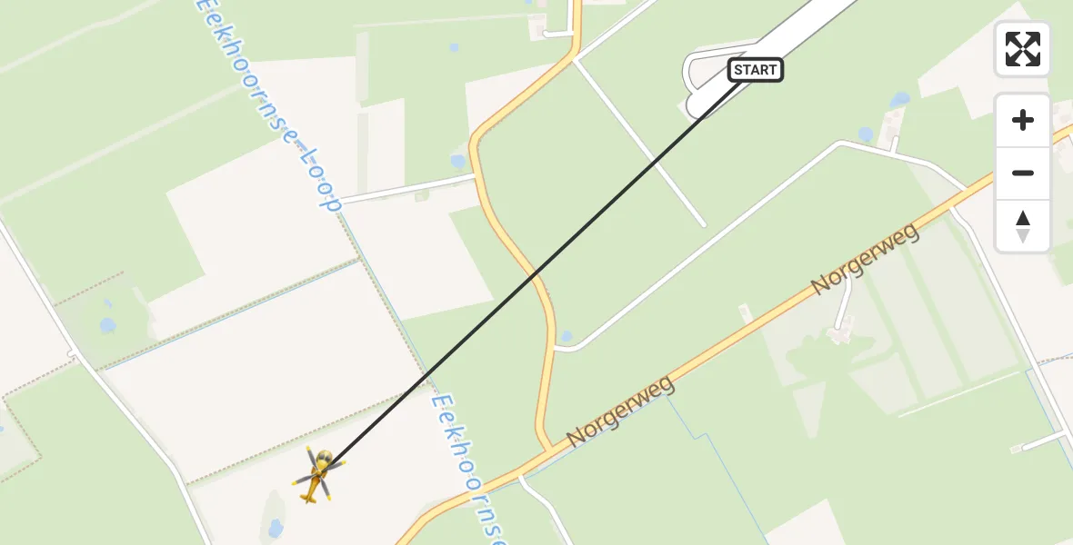 Vluchtroute Traumahelikopter Groningen Airport Eelde - Bunne, 22 juni 2026, 13:12