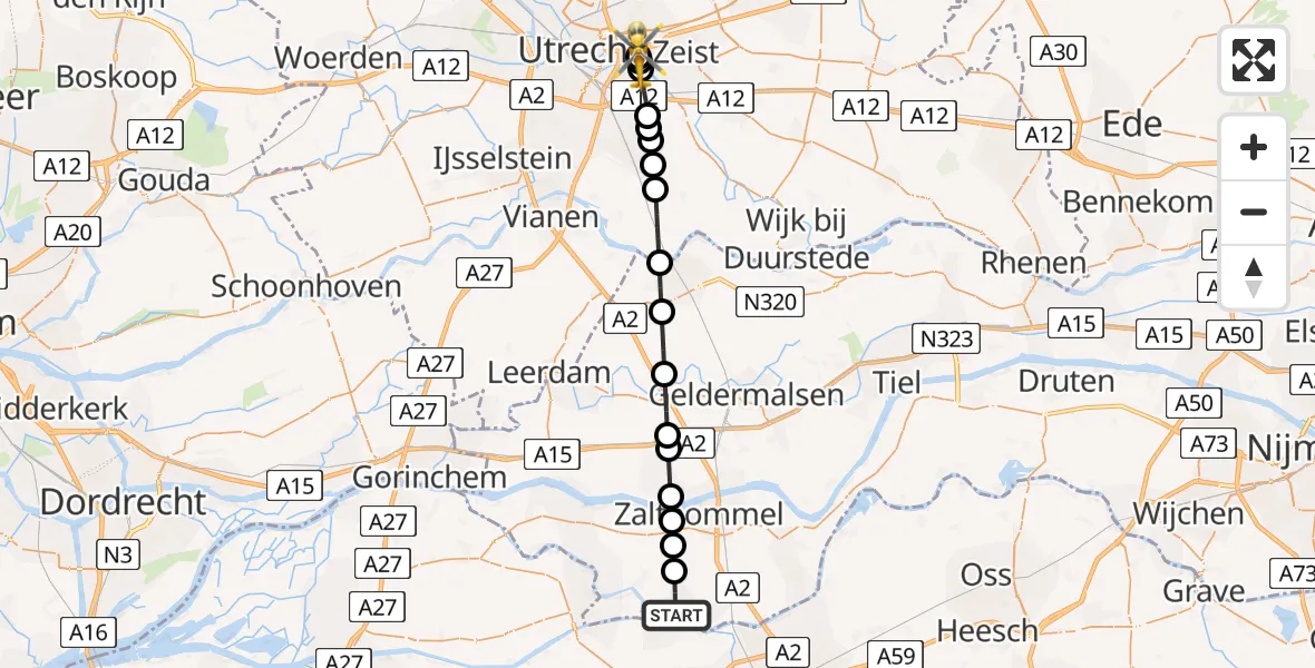Vluchtroute Traumahelikopter Ammerzoden - Universitair Medisch Centrum Utrecht, 22 juni 2026, 13:17