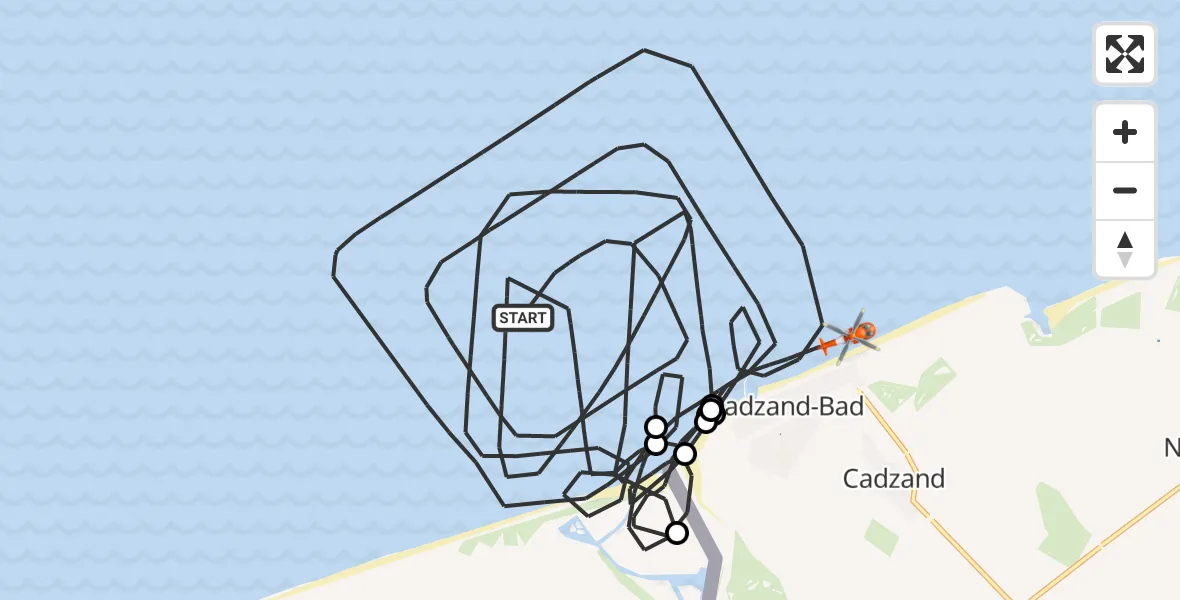Vluchtroute Kustwachthelikopter Noordzee - Vlissingen, 22 juni 2026, 13:20