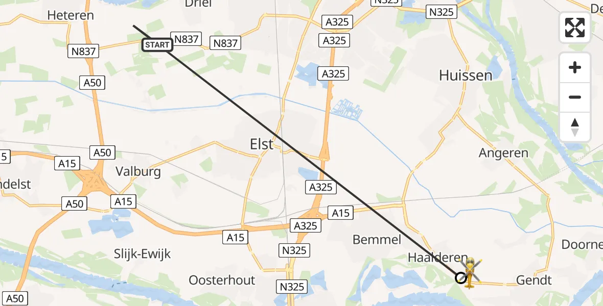Vluchtroute Traumahelikopter Driel - Haalderen, 22 juni 2026, 13:25