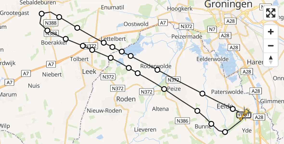 Vluchtroute Traumahelikopter Groningen Airport Eelde - Groningen Airport Eelde, 22 juni 2026, 13:31