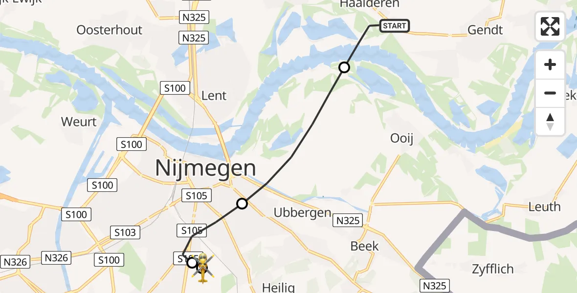 Vluchtroute Traumahelikopter Haalderen - Radboud University Medical Center Heliport, 22 juni 2026, 14:12