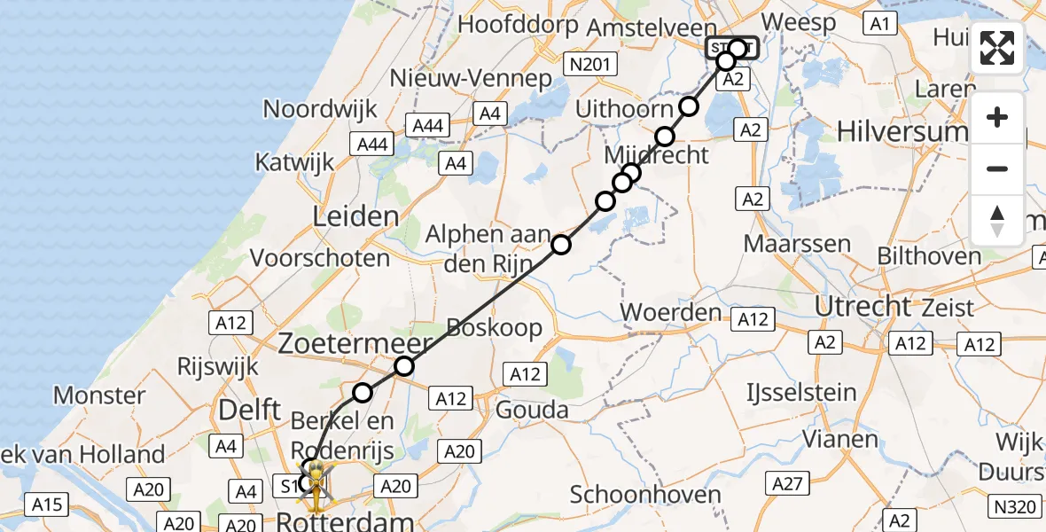 Vluchtroute Traumahelikopter Amsterdam UMC Helipad - Rotterdam The Hague Airport, 22 juni 2026, 14:32