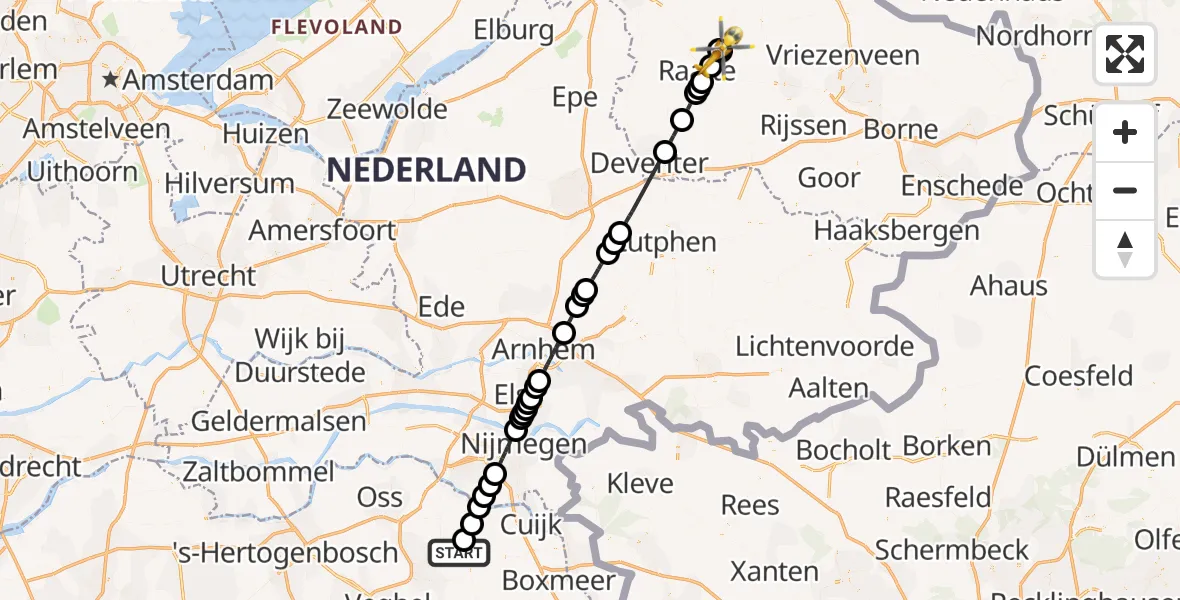 Vluchtroute Traumahelikopter Zeeland - Luttenberg, 22 juni 2026, 14:43