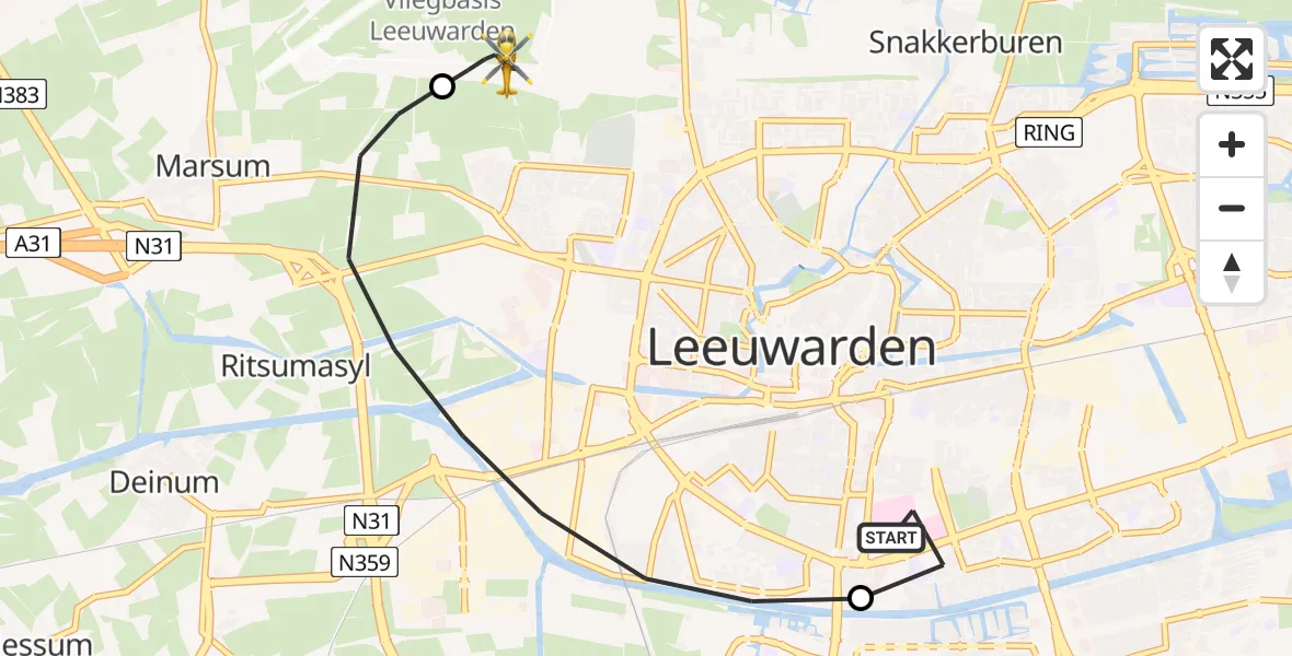 Vluchtroute Ambulancehelikopter Leeuwarden Medical Center Heliport - Vliegbasis Leeuwarden, 22 juni 2026, 14:46