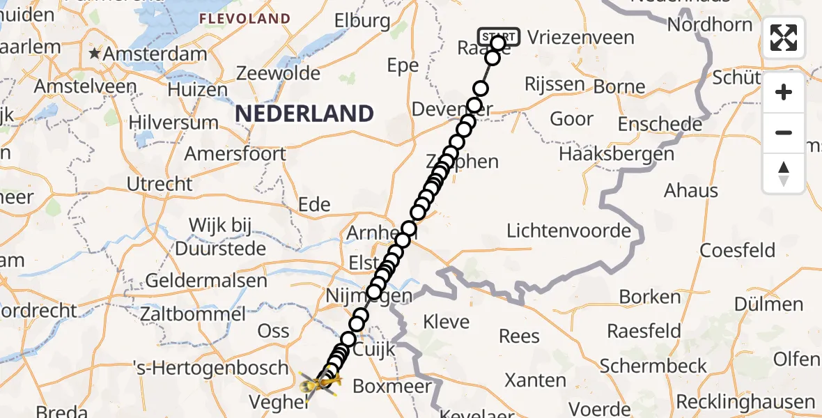 Vluchtroute Traumahelikopter Luttenberg - Vliegbasis Volkel, 22 juni 2026, 15:27