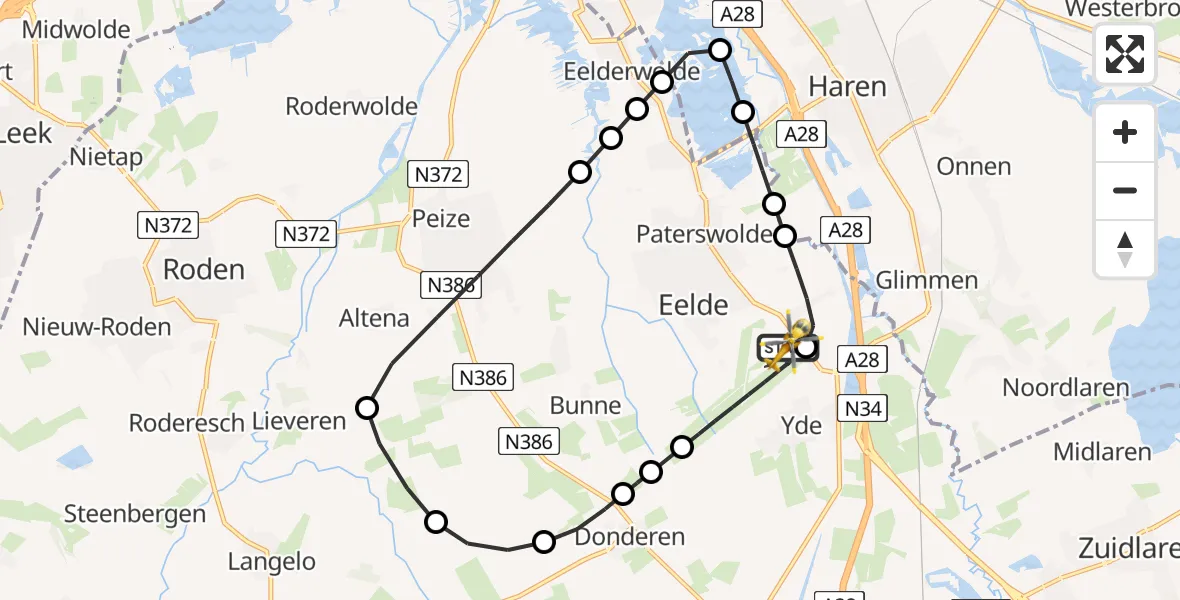 Vluchtroute Traumahelikopter Groningen Airport Eelde - Groningen Airport Eelde, 22 juni 2026, 16:19