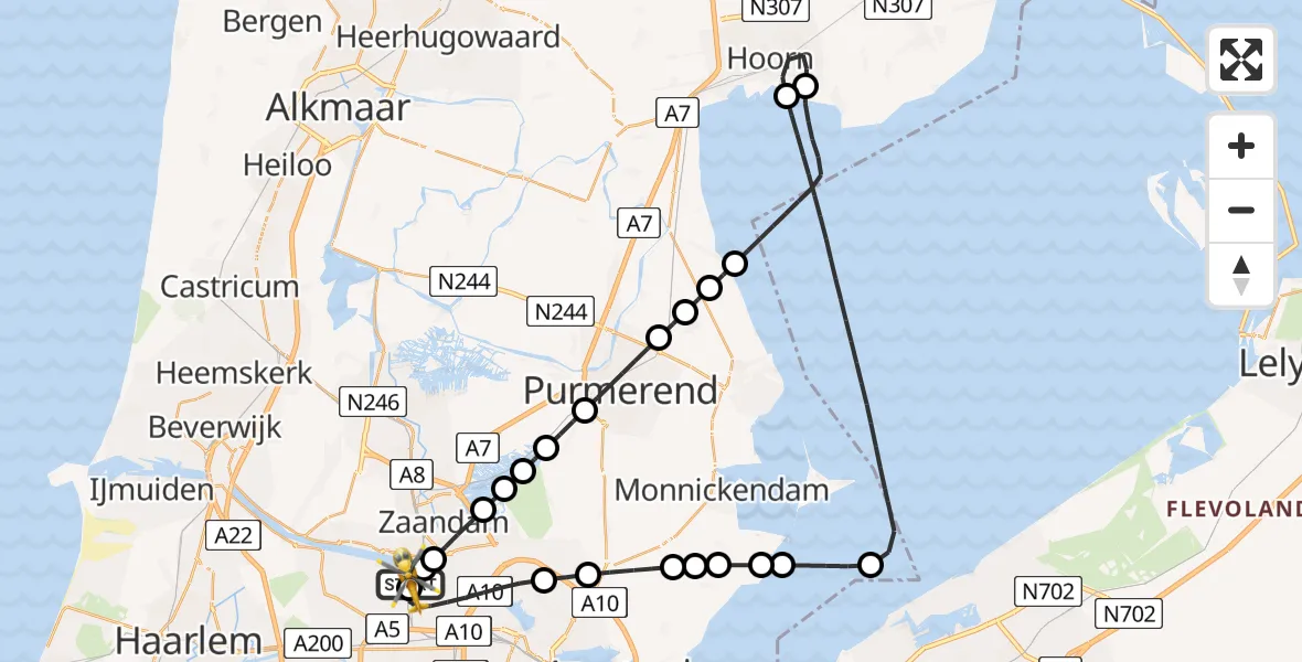 Vluchtroute Traumahelikopter Amsterdam Heliport - Amsterdam Heliport, 22 juni 2026, 16:35
