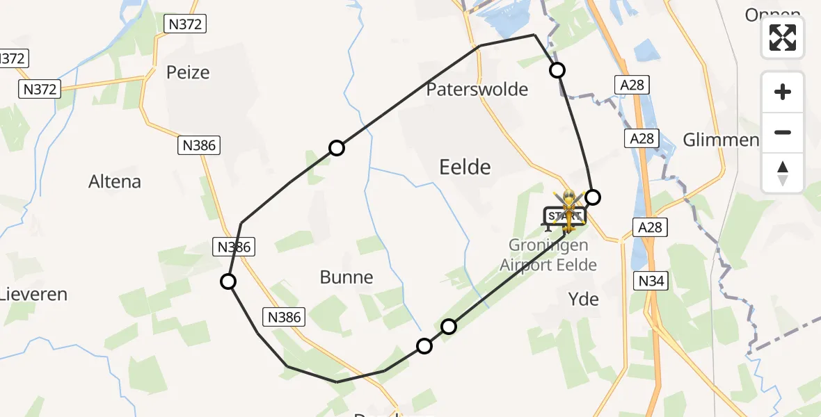 Vluchtroute Traumahelikopter Groningen Airport Eelde - Groningen Airport Eelde, 22 juni 2026, 17:57