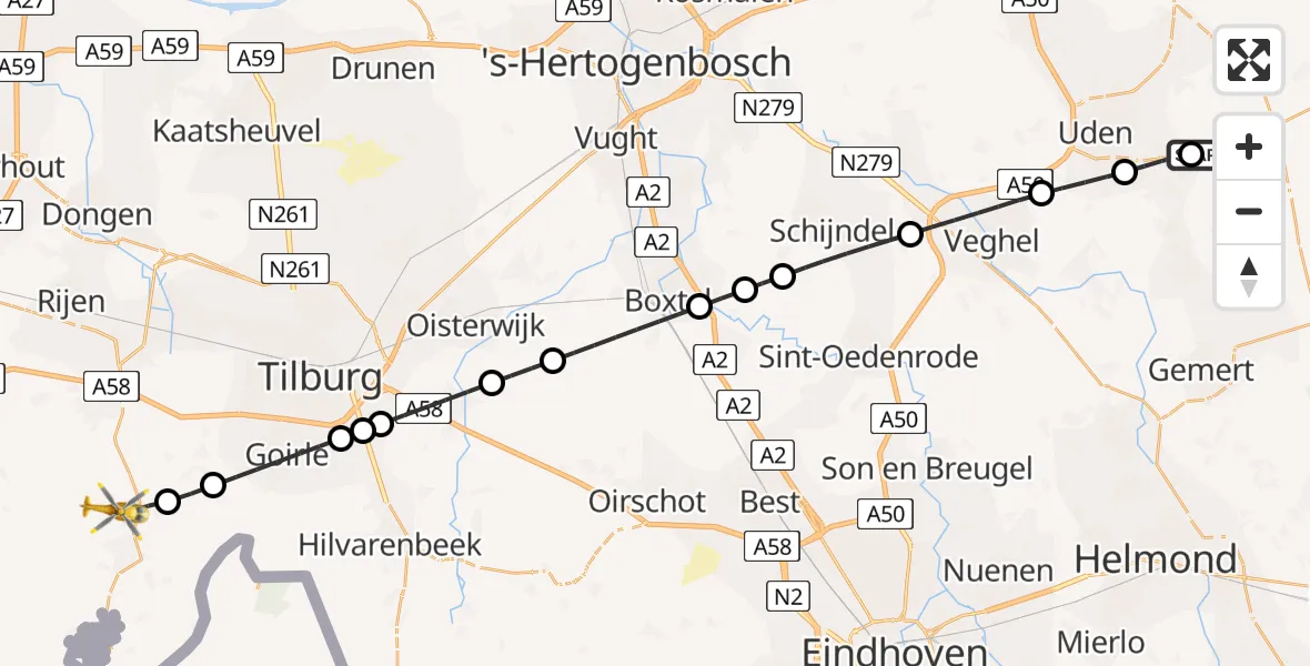 Vluchtroute Traumahelikopter Vliegbasis Volkel - Alphen, 22 juni 2026, 18:15