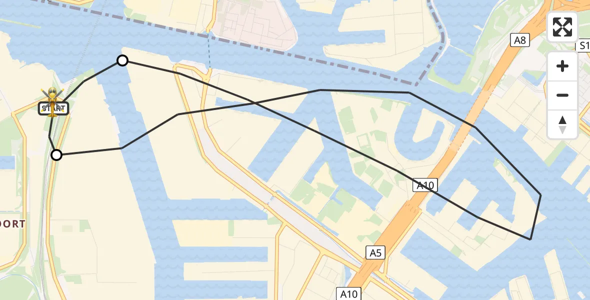 Vluchtroute Traumahelikopter Amsterdam Heliport - Amsterdam Heliport, 22 juni 2026, 19:22