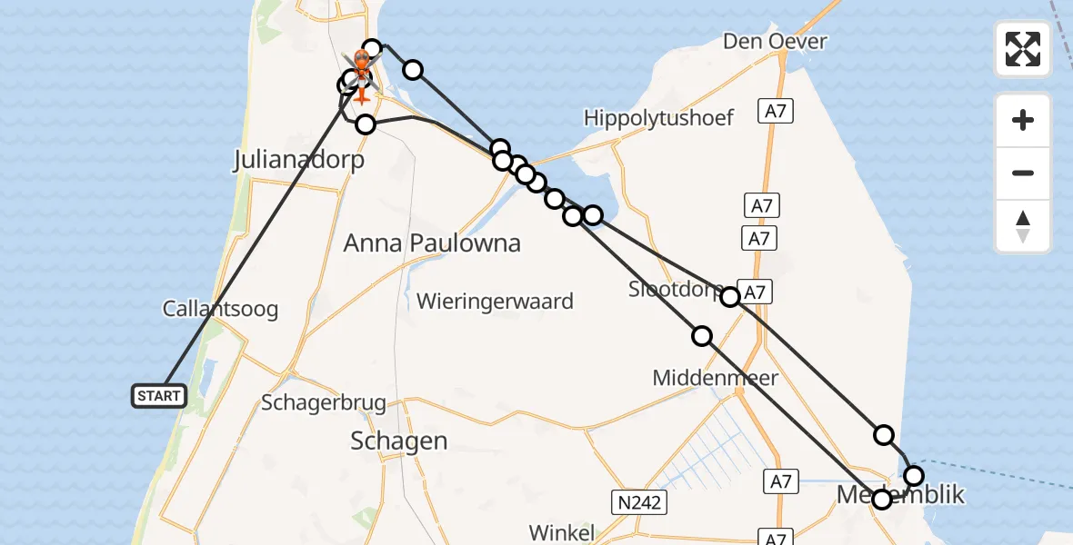 Vluchtroute Kustwachthelikopter Noordzee - Militair vliegveld De Kooy / Den Helder Airport, 22 juni 2026, 20:31