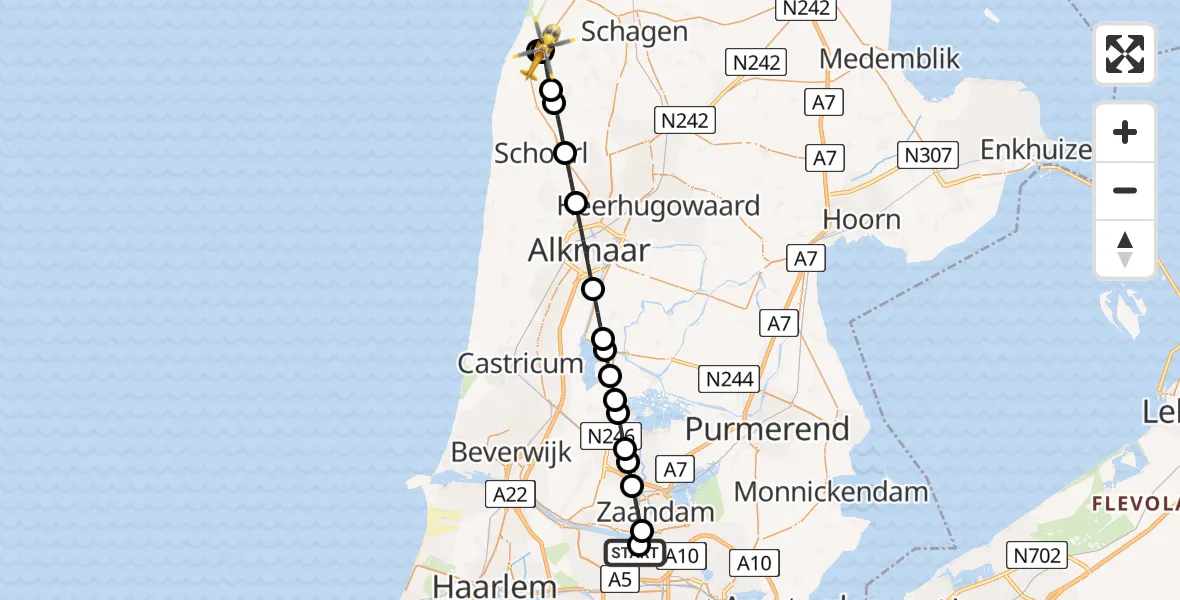Vluchtroute Traumahelikopter Amsterdam Heliport - Burgerbrug, 23 juni 2026, 04:56