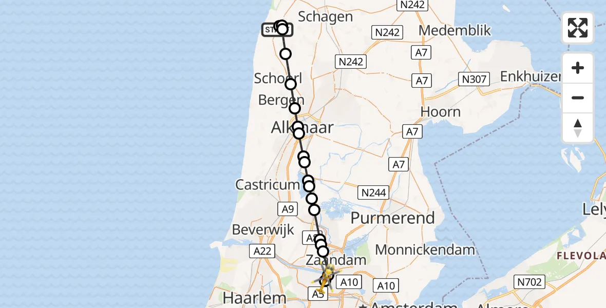 Vluchtroute Traumahelikopter Burgerbrug - Amsterdam Heliport, 23 juni 2026, 05:36