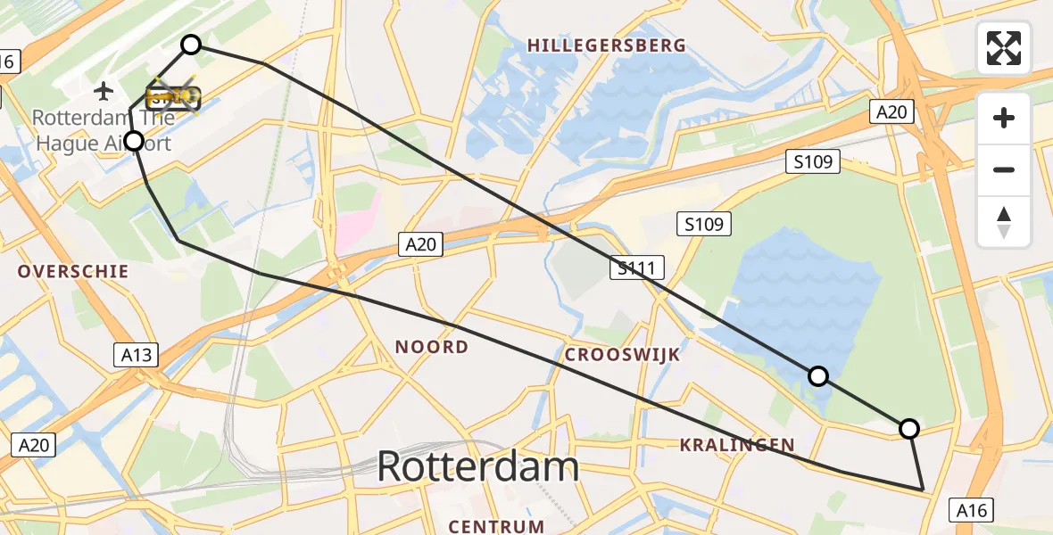 Vluchtroute Traumahelikopter Rotterdam The Hague Airport - Rotterdam The Hague Airport, 23 juni 2026, 07:03