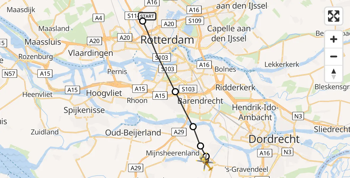 Vluchtroute Traumahelikopter Rotterdam The Hague Airport - Maasdam, 23 juni 2026, 07:32