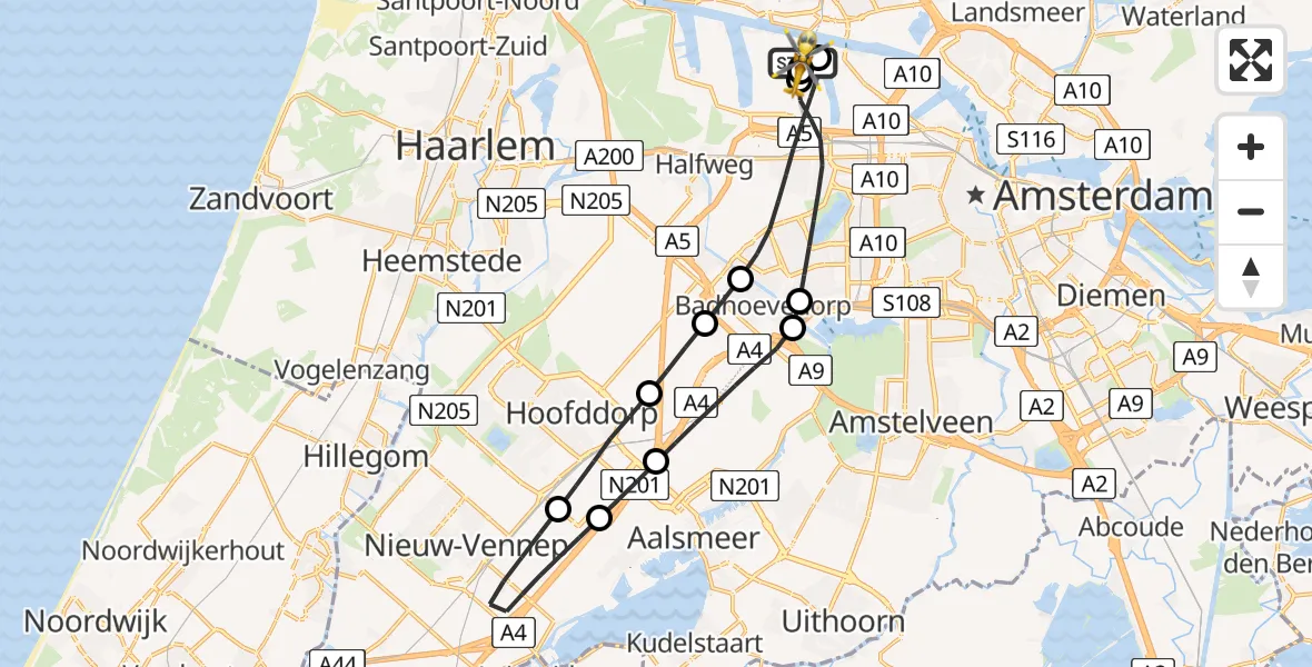 Vluchtroute Traumahelikopter Amsterdam Heliport - Amsterdam Heliport, 23 juni 2026, 07:40