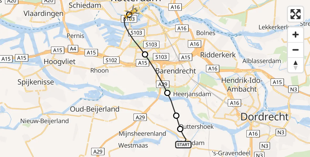 Vluchtroute Traumahelikopter Maasdam - Erasmus MC, 23 juni 2026, 08:24