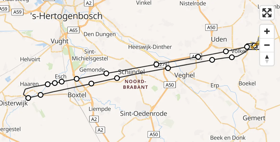 Vluchtroute Traumahelikopter Vliegbasis Volkel - Vliegbasis Volkel, 23 juni 2026, 10:43