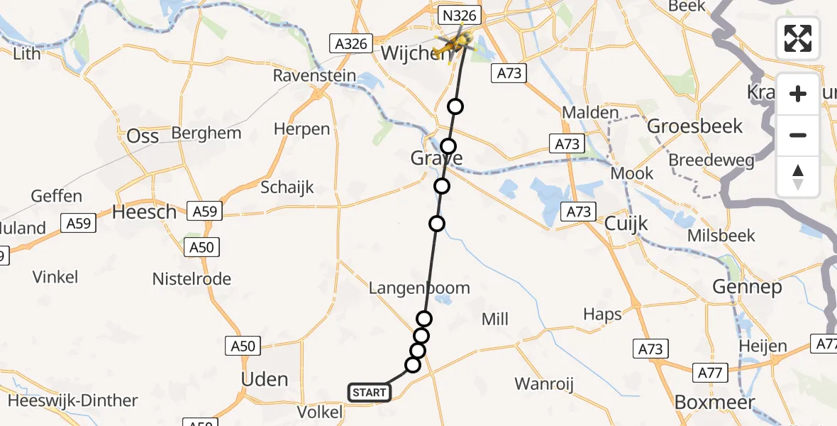 Vluchtroute Traumahelikopter Vliegbasis Volkel - Wijchen, 23 juni 2026, 11:23