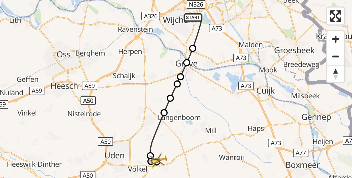 Vluchtroute Traumahelikopter Wijchen - Vliegbasis Volkel, 23 juni 2026, 11:47