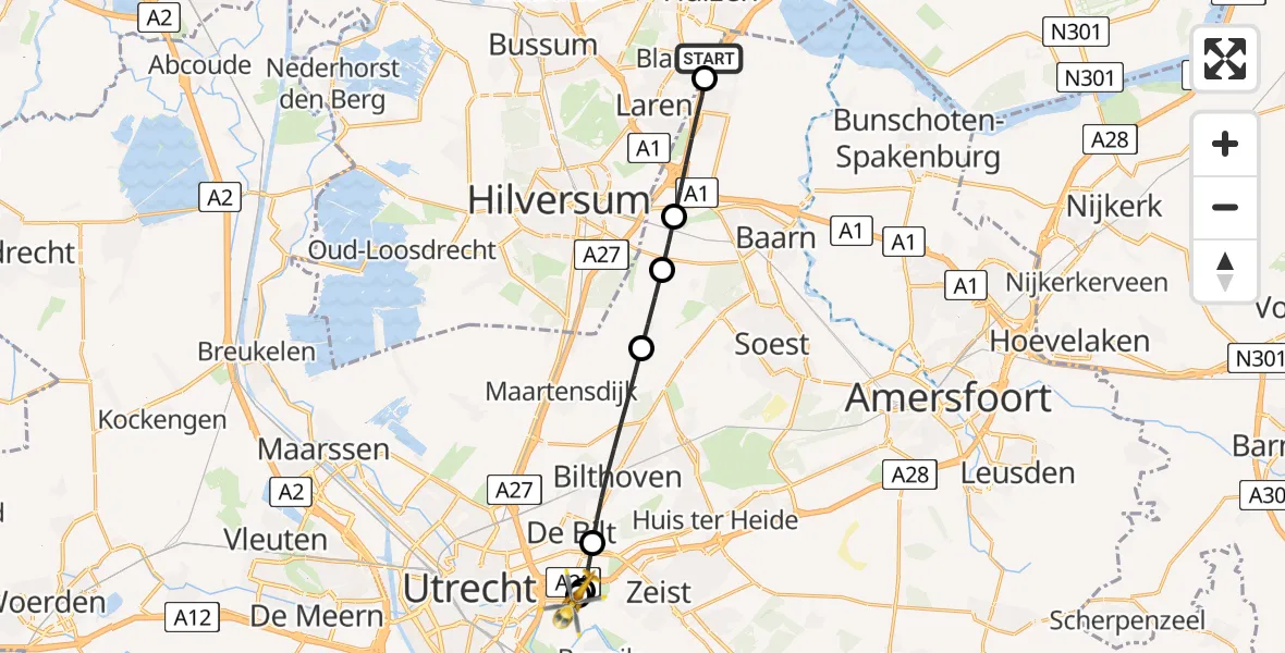 Vluchtroute Traumahelikopter Blaricum - Universitair Medisch Centrum Utrecht, 23 juni 2026, 11:50