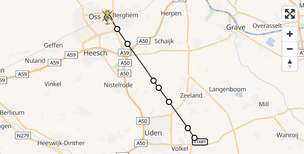 Vluchtroute Traumahelikopter Vliegbasis Volkel - Oss, 23 juni 2026, 12:07