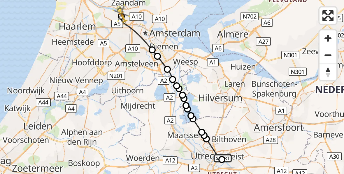 Vluchtroute Traumahelikopter Universitair Medisch Centrum Utrecht - Amsterdam Heliport, 23 juni 2026, 12:12