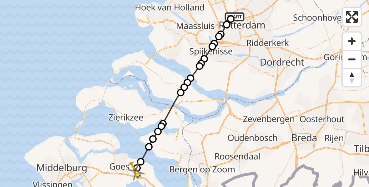 Vluchtroute Traumahelikopter Rotterdam The Hague Airport - Kapelle, 23 juni 2026, 12:15