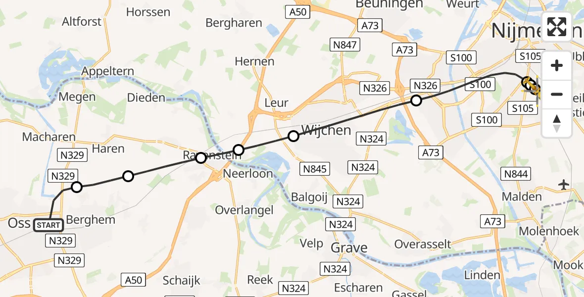 Vluchtroute Traumahelikopter Oss - Radboud University Medical Center Heliport, 23 juni 2026, 12:35