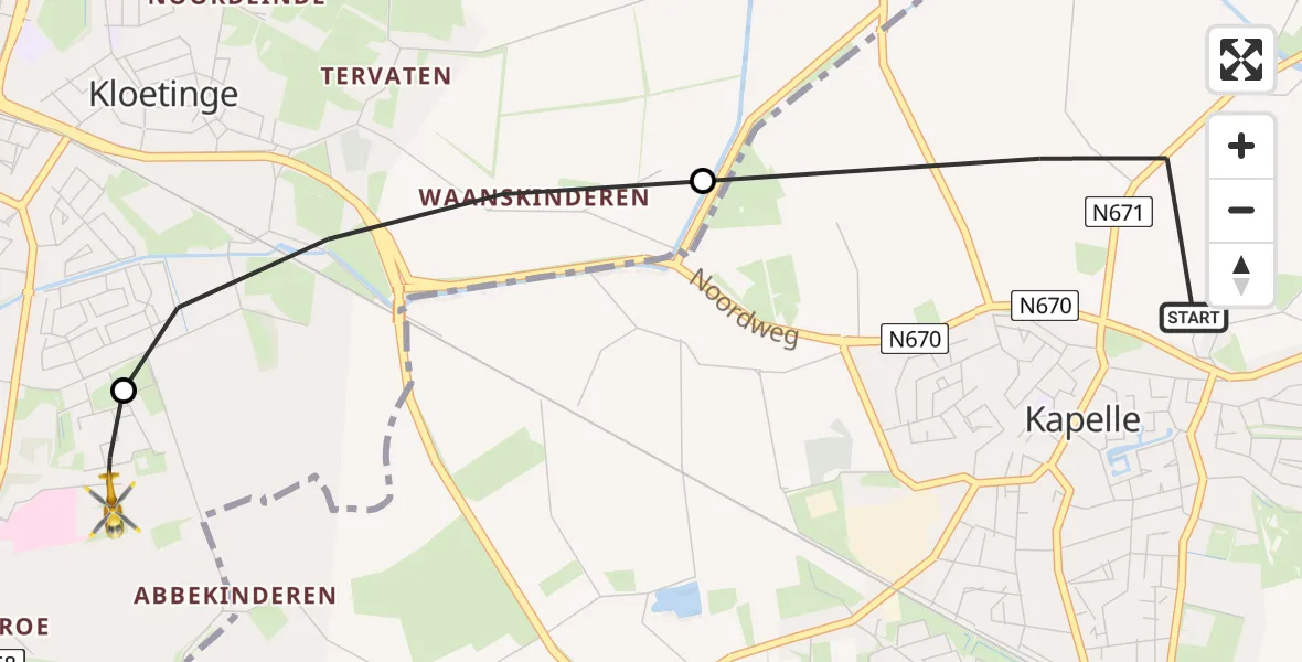 Vluchtroute Traumahelikopter Kapelle - Admiral De Ruyter Hospital Heliport, 23 juni 2026, 13:06